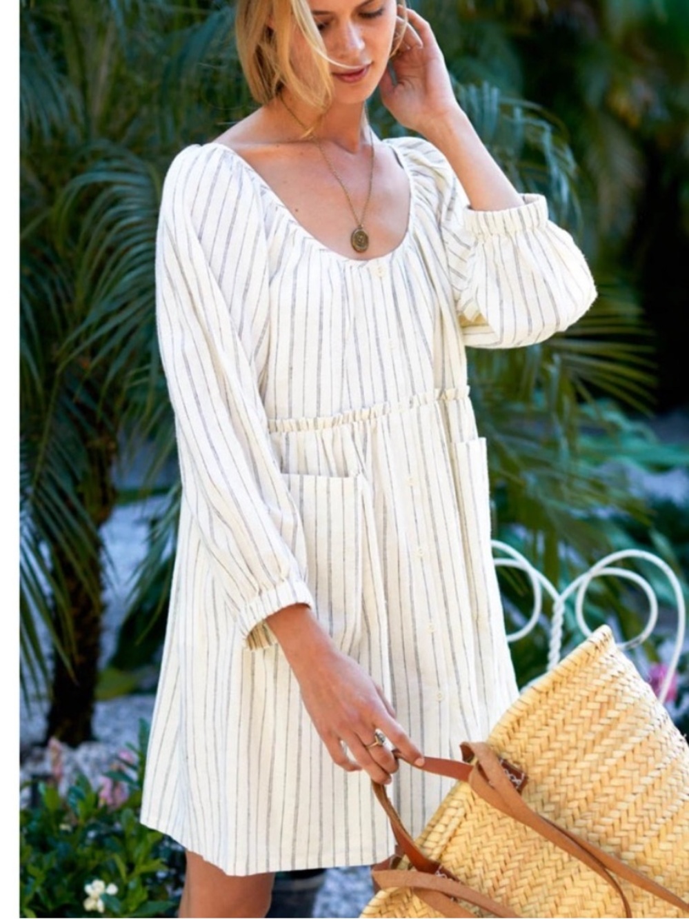 Emerson Fry Jasmine Button Dress Ivory Stripe Organic sz Small - Picture 2 of 12